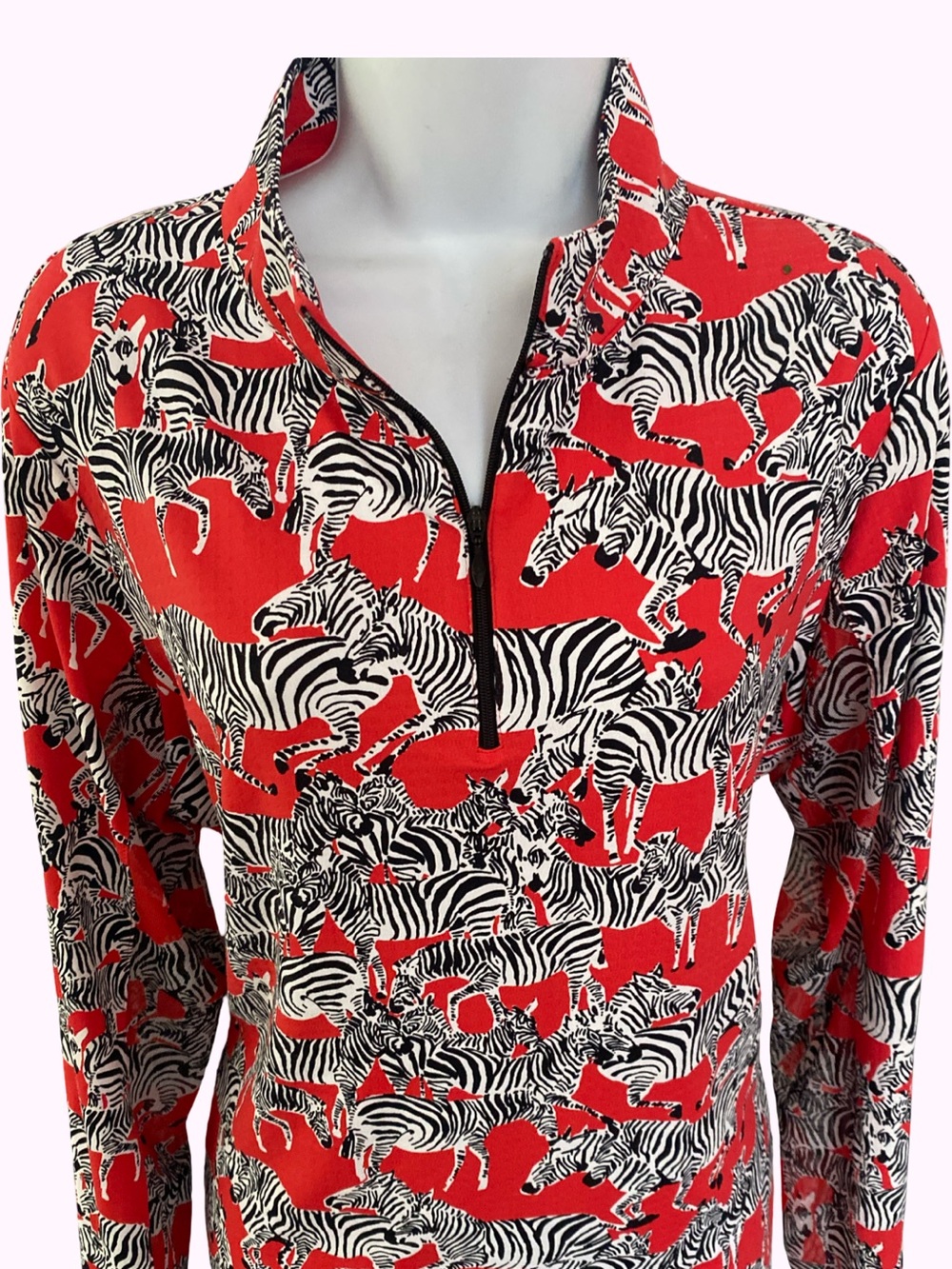 IBKUL Red Zebra Print Long Sleeve Polo - Picture 2 of 4
